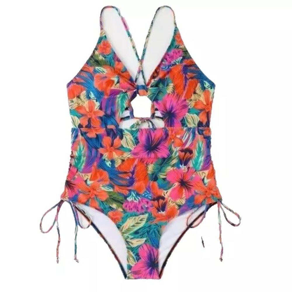 SHEIN Size 4XL Tropical Floral Cut Out One-Piece Swimsuit, NEW without Tag